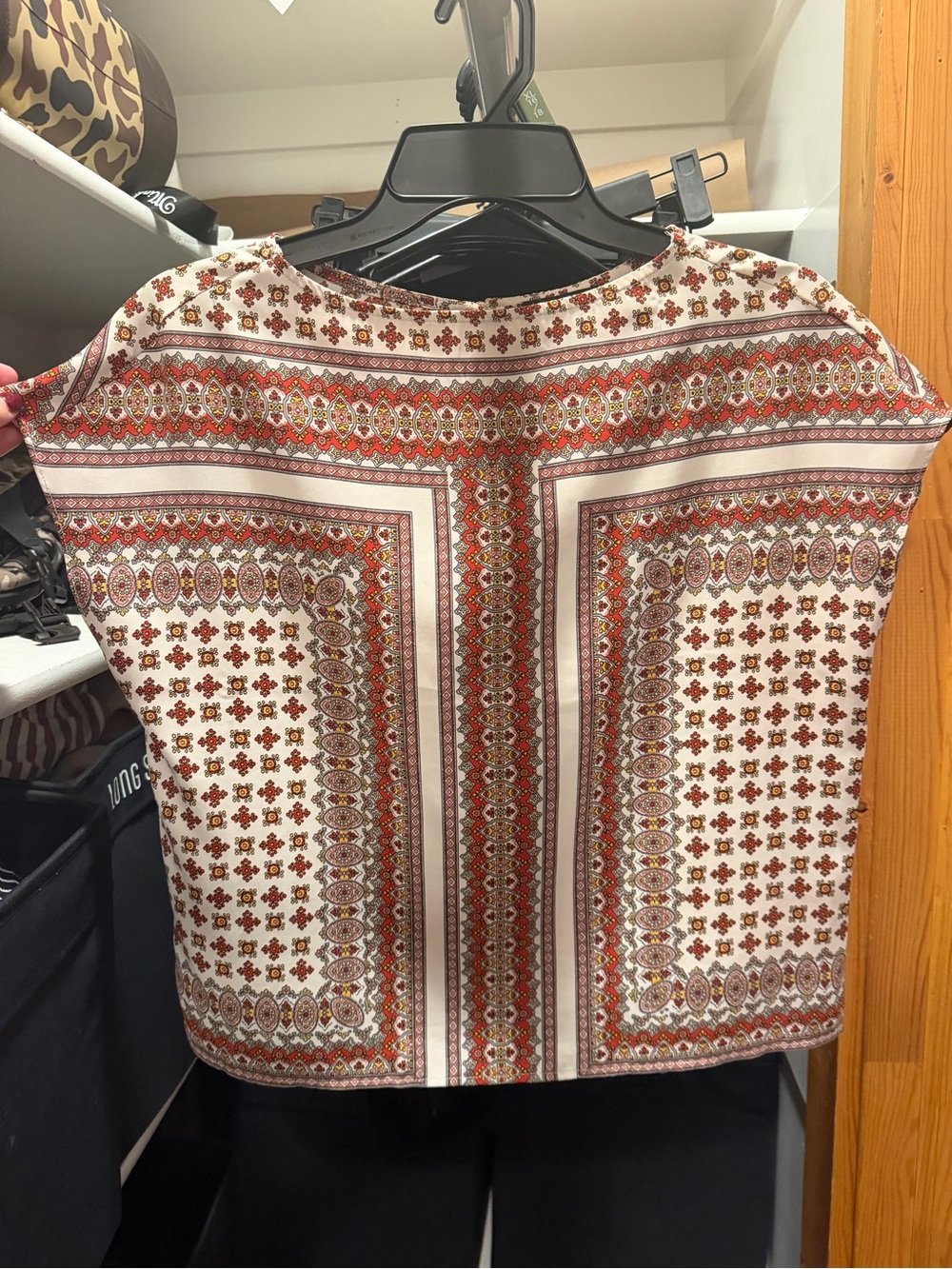 RACHEL Rachel Roy Ivory Boho Print Short Sleeve Top with Rust & Brown